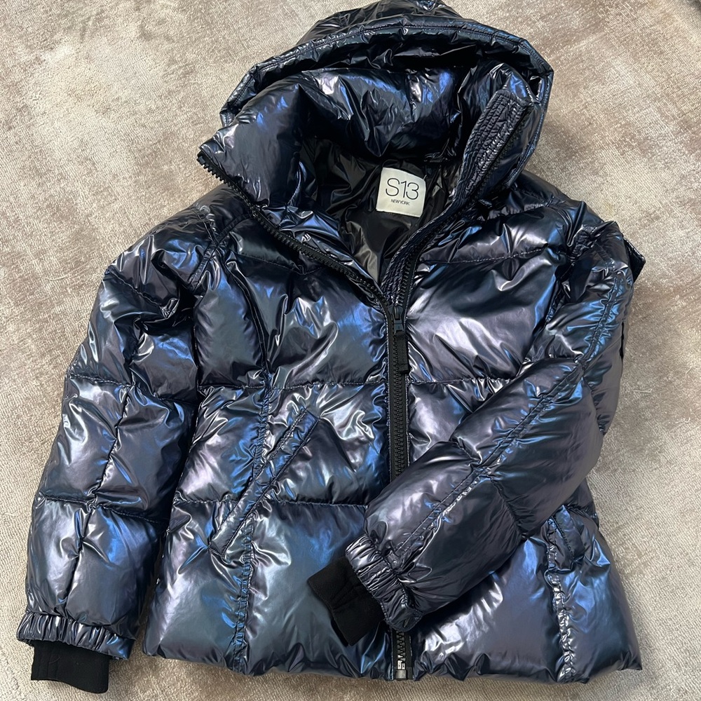 S13 New York Shiny Navy Puffer Jacket Size Small